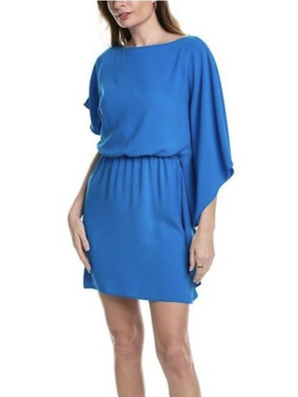 nwt TRINA TURK Maison Dress XS Asymmetrical Draped Short Sleeve Goddess Mini